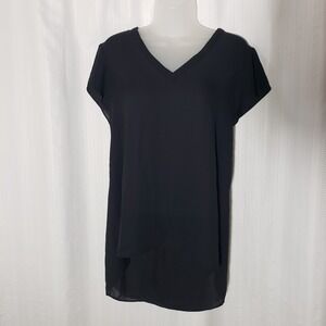 Everleigh Womens Sheer Black Top w/ Tie-Back Accent Bow Short Sleeve Size XS NWT